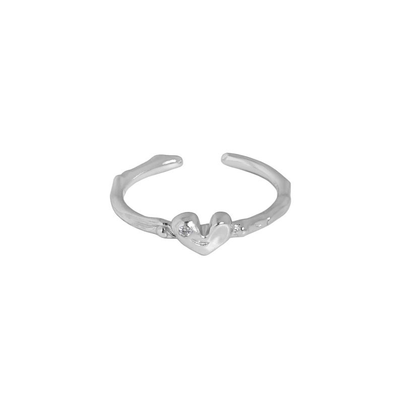 Gift Irregular CZ Heart 925 Sterling Silver Adjustable Ring