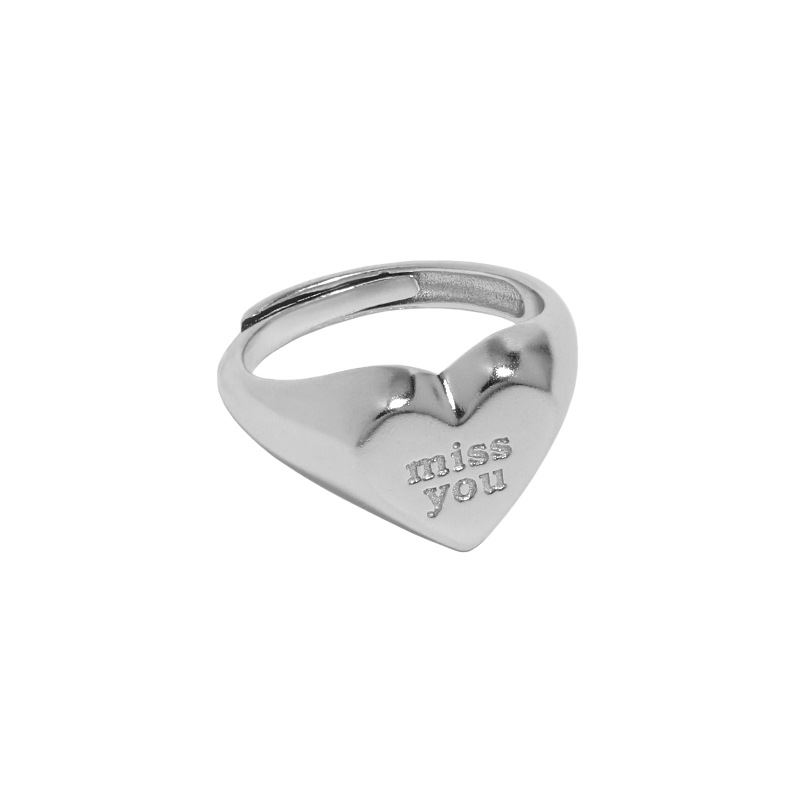 Girl miss you Letters Heart 925 Sterling Silver Wide Adjustable Ring