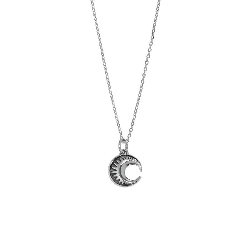 Holiday Crescent Moon Stars 925 Sterling Silver Necklace