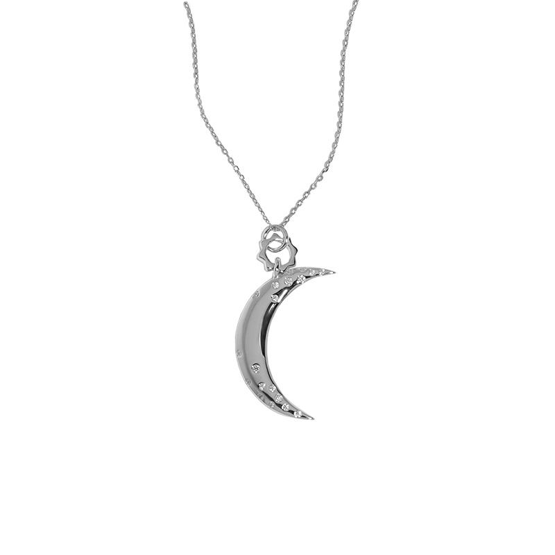 Women CZ Crescent Moon 925 Sterling Silver Necklace