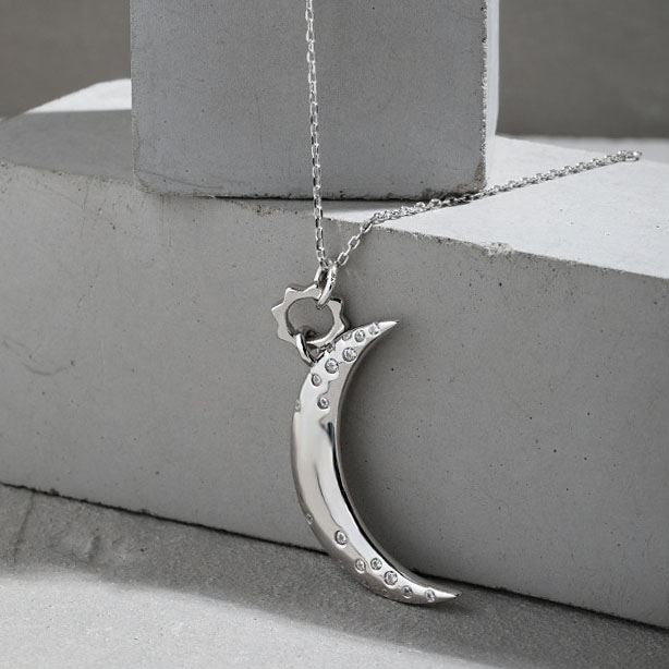 Women CZ Crescent Moon 925 Sterling Silver Necklace