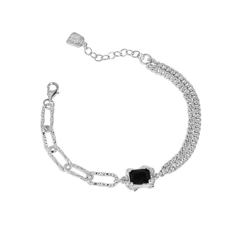 Irregular Geometry Baguette Black CZ 925 Sterling Silver Bracelet