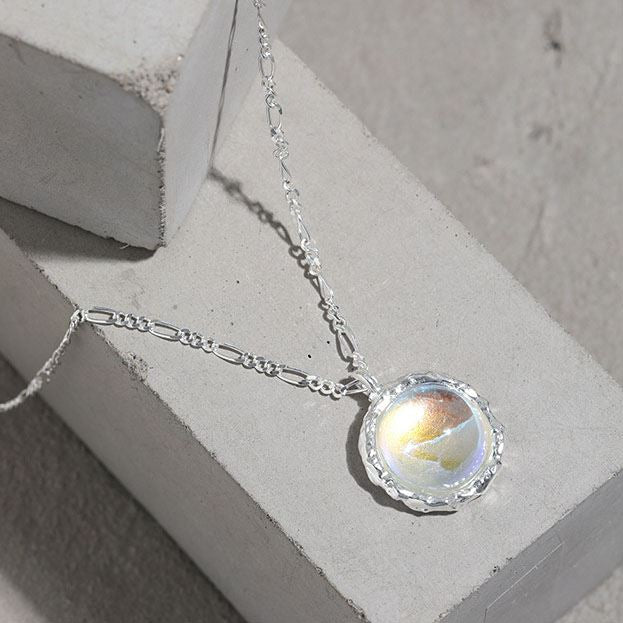 Elegant Round Created Moonstone 925 Sterling Silver Necklace