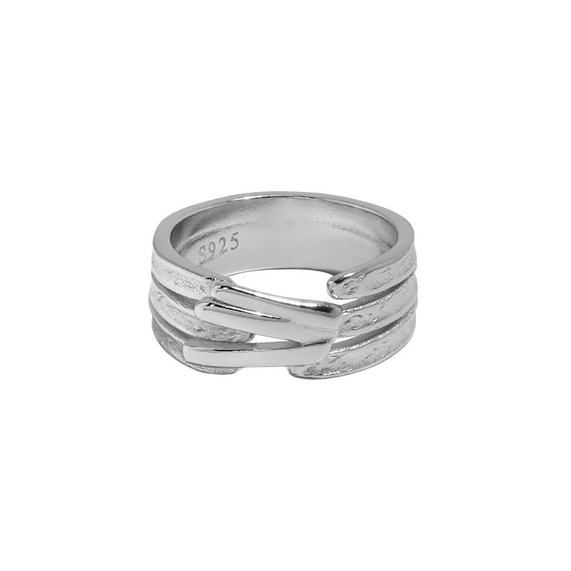 Fashion Triple Lines Wide 925 Sterling Silver Adjustable Ring