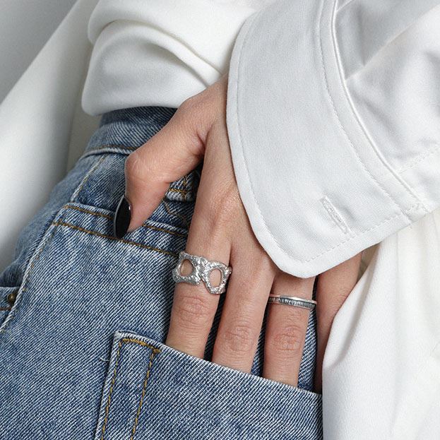 Vintage Texture 925 Sterling Silver Adjustable Ring