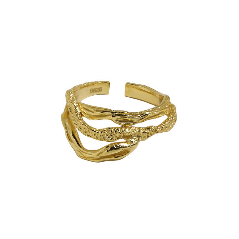 Animal Hollow Gold Snake 925 Sterling Silver Adjustable Ring