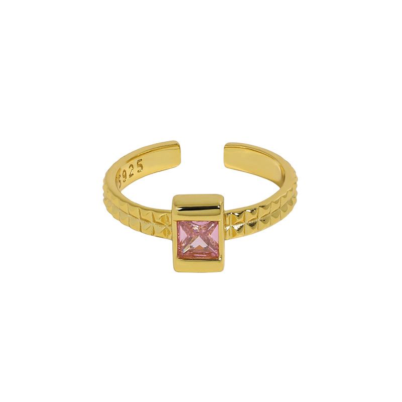 Geometry Pink CZ Square 925 Sterling Silver Adjustable Ring