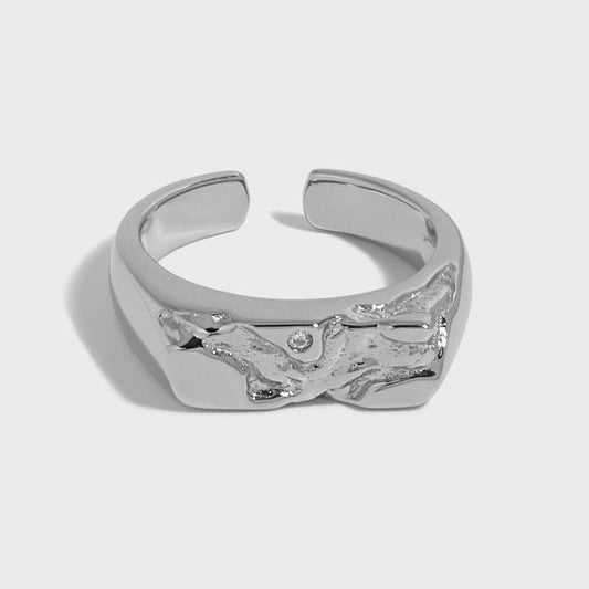 Irregular CZ River 925 Sterling Silver Adjustable Ring