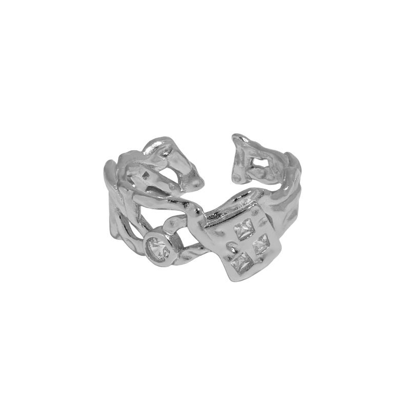 Modern Hollow Irregular CZ 925 Sterling Silver Adjustable Ring