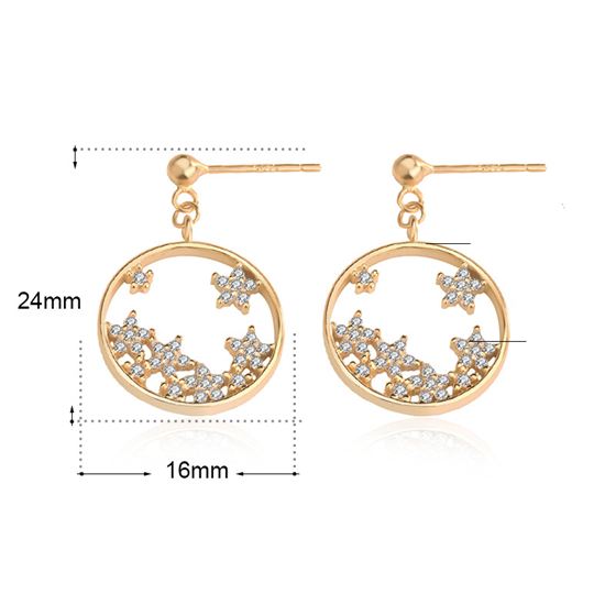 CZ Babysbreath Flower Circle Sweet 925 Sterling Silver Dangling Earrings