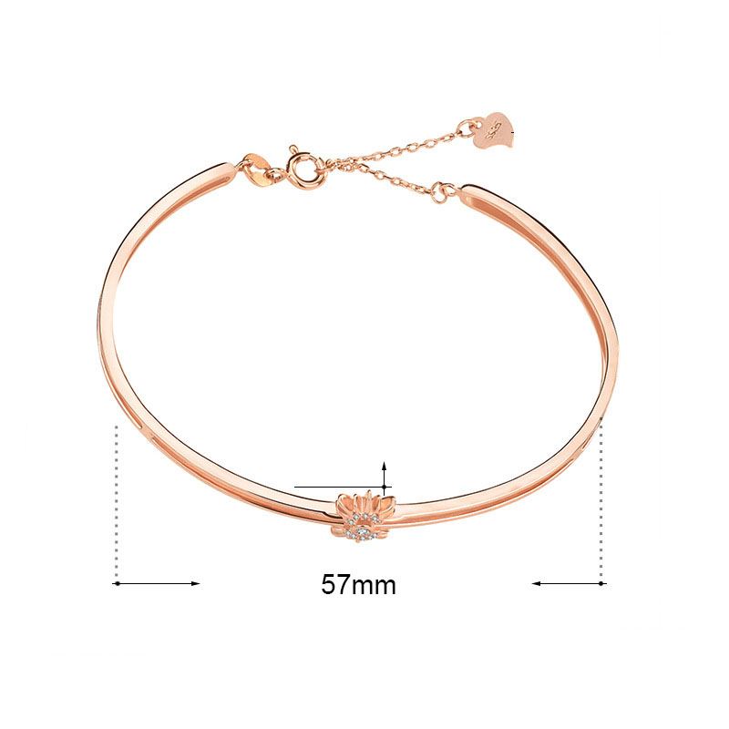 New Rose Gold CZ Sunflower 925 Sterling Silver Open Bangle