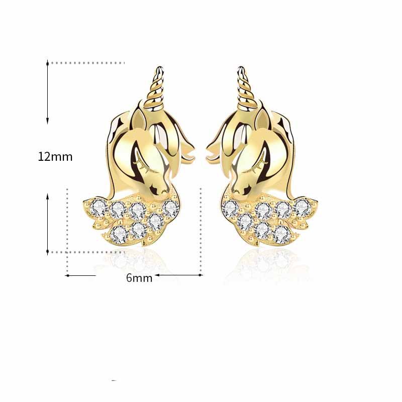 Cute Animal CZ Unicorn 925 Sterling Silver Stud Earrings