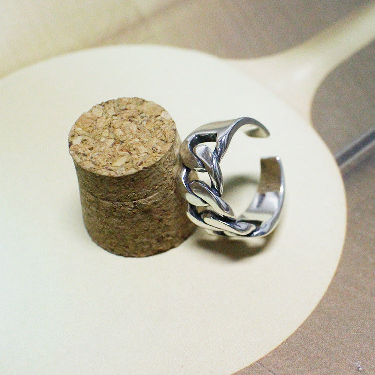 Vintage Chain Link 925 Sterling Silver Adjustable Ring