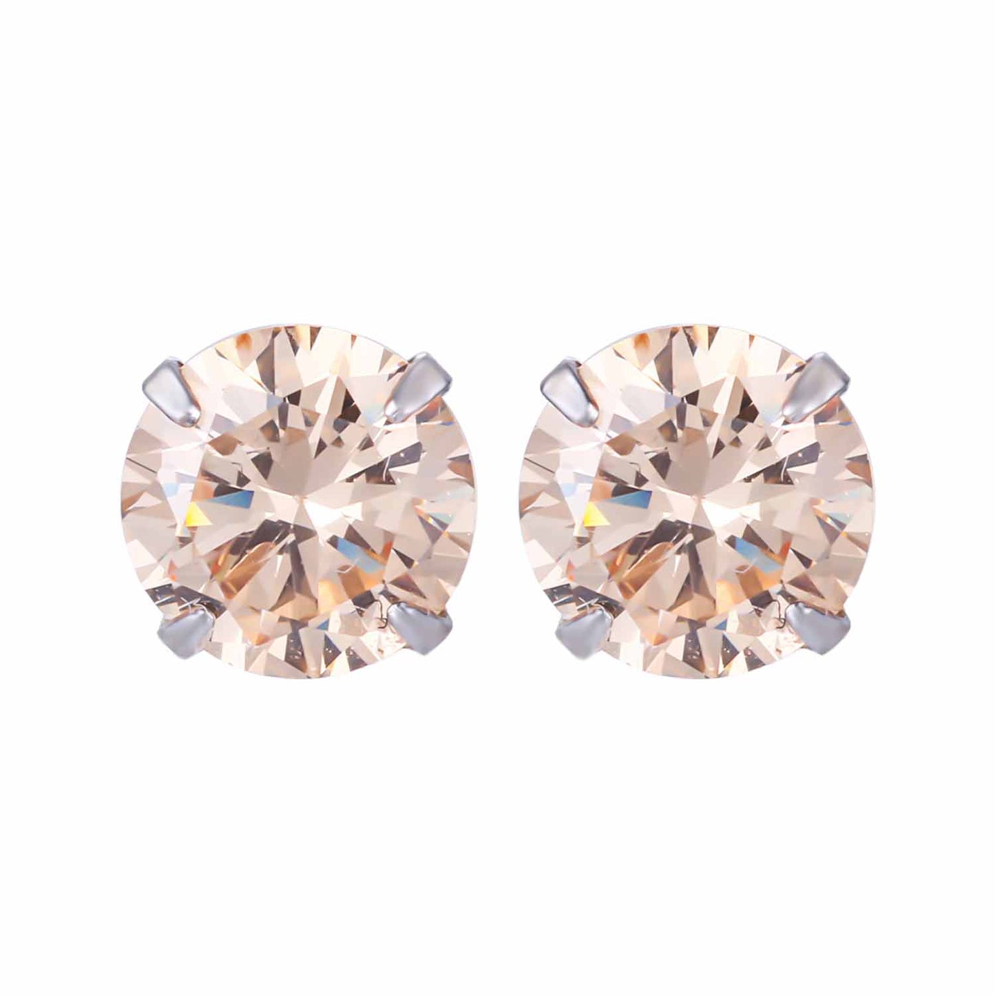 Simple CZ White 925 Sterling Silver Round Studs Earrings