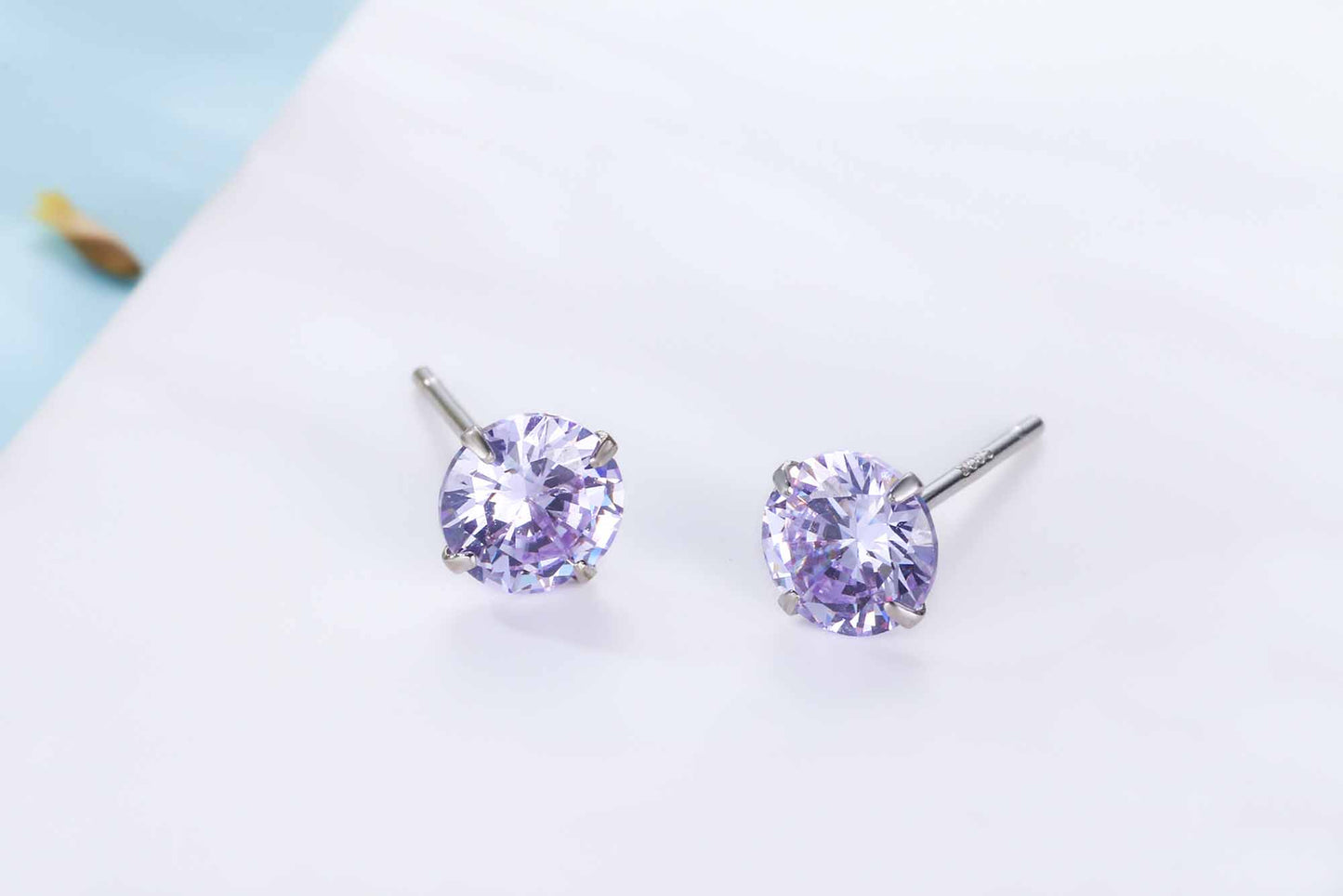 Simple CZ White 925 Sterling Silver Round Studs Earrings