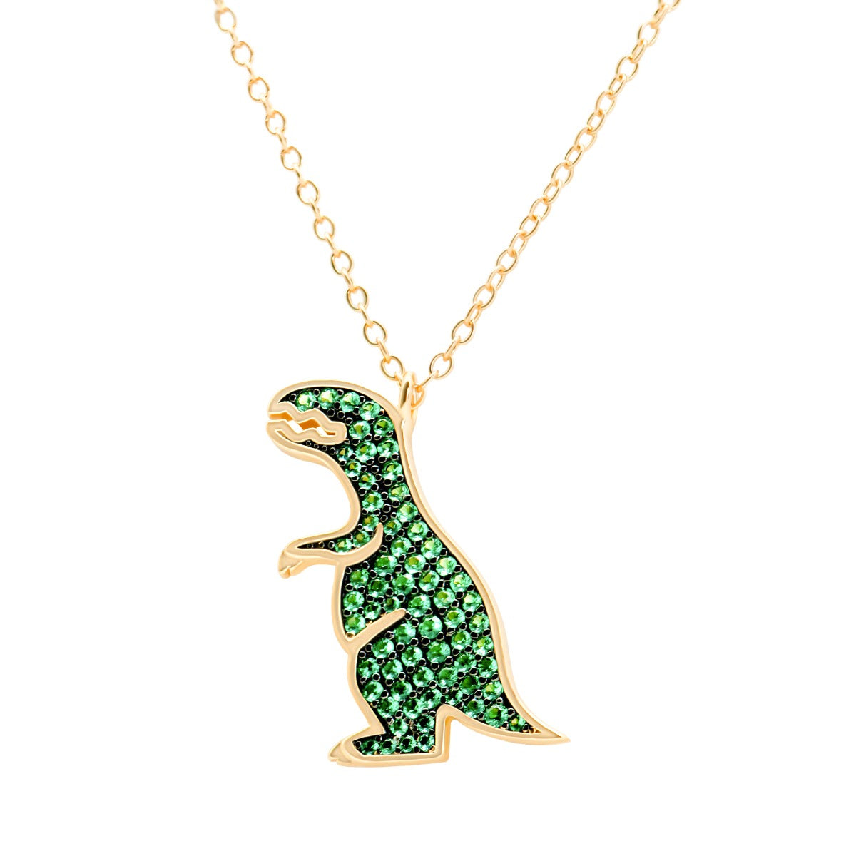 Tyrannosaurus Dinosaur 925 Sterling Silver Yellow Gold Necklace