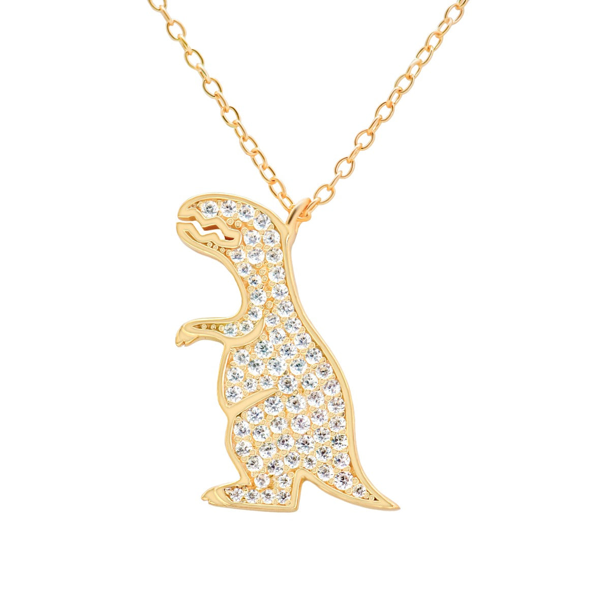 Tyrannosaurus Dinosaur 925 Sterling Silver Yellow Gold Necklace