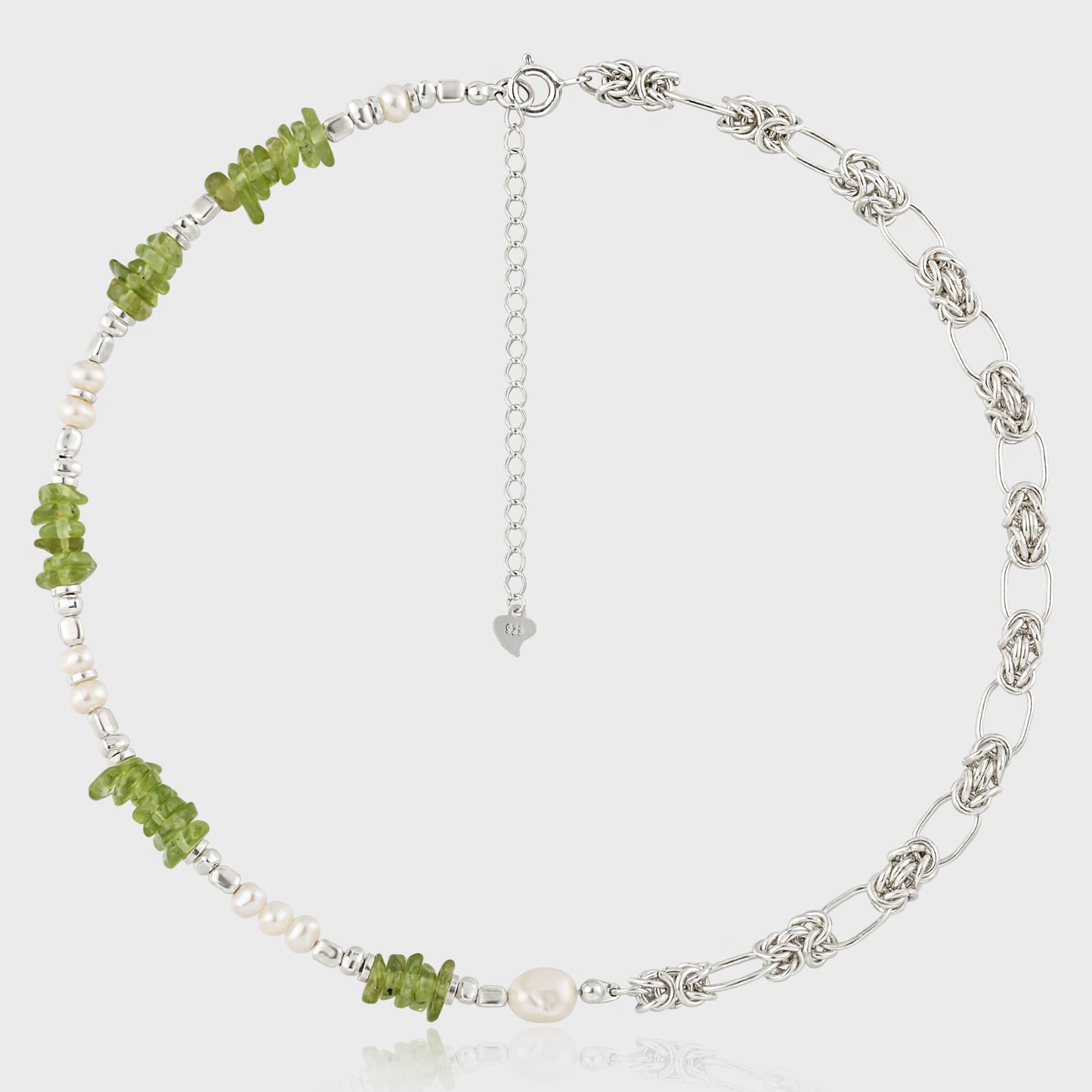 Natural Pearl Peridot Fashion Forward Sweet Patchwork 925 Sterling Silver Necklace