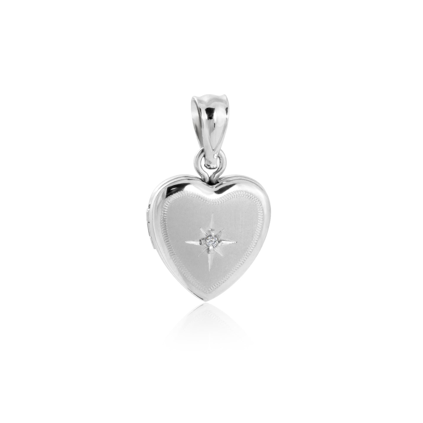 Lady Shining Star Pattern Border Heart 925 Sterling Silver Locket Necklace Pendant