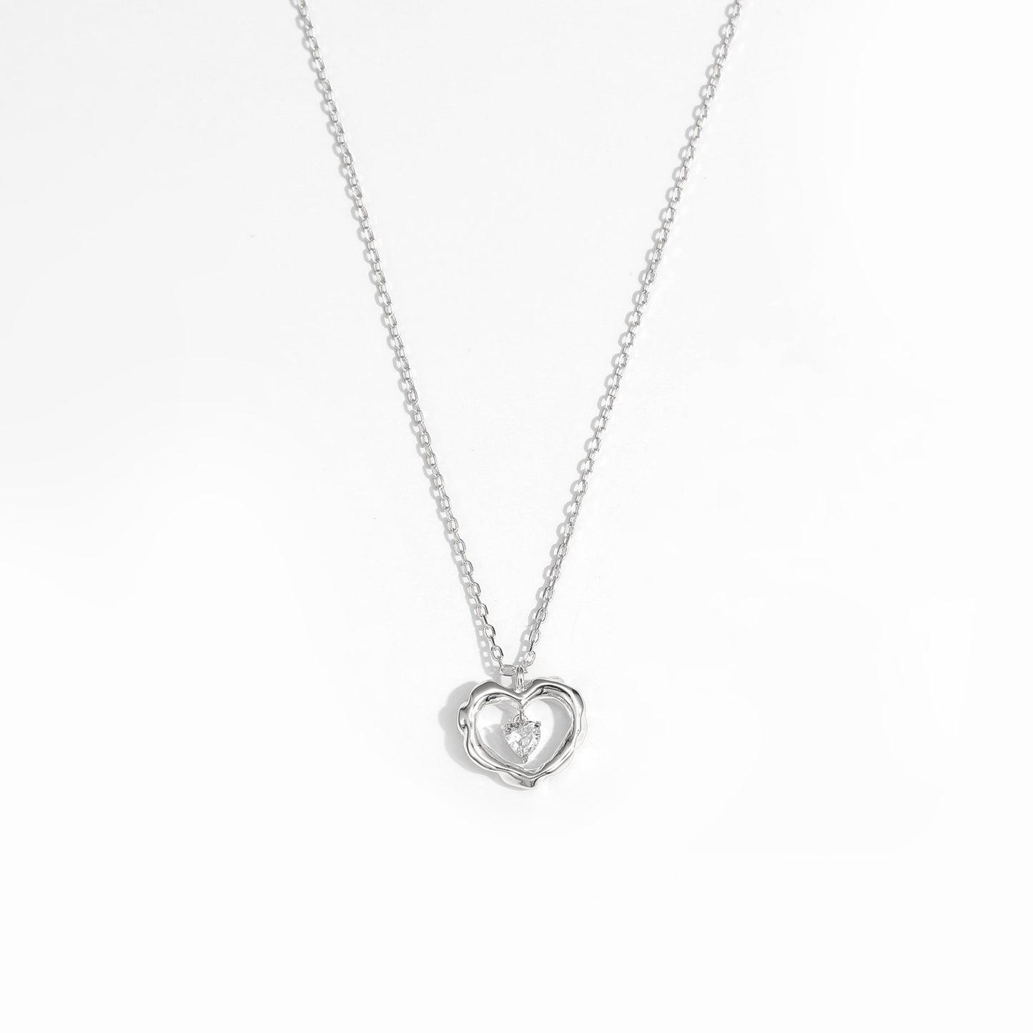 Gift Dancing CZ Hollow Heart 925 Sterling Silver Necklace